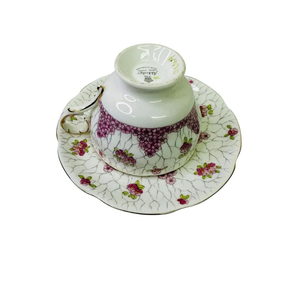 Adderley Tea Cup and Saucer Pink Chintz Painted Blossoms‎ Vintage Read